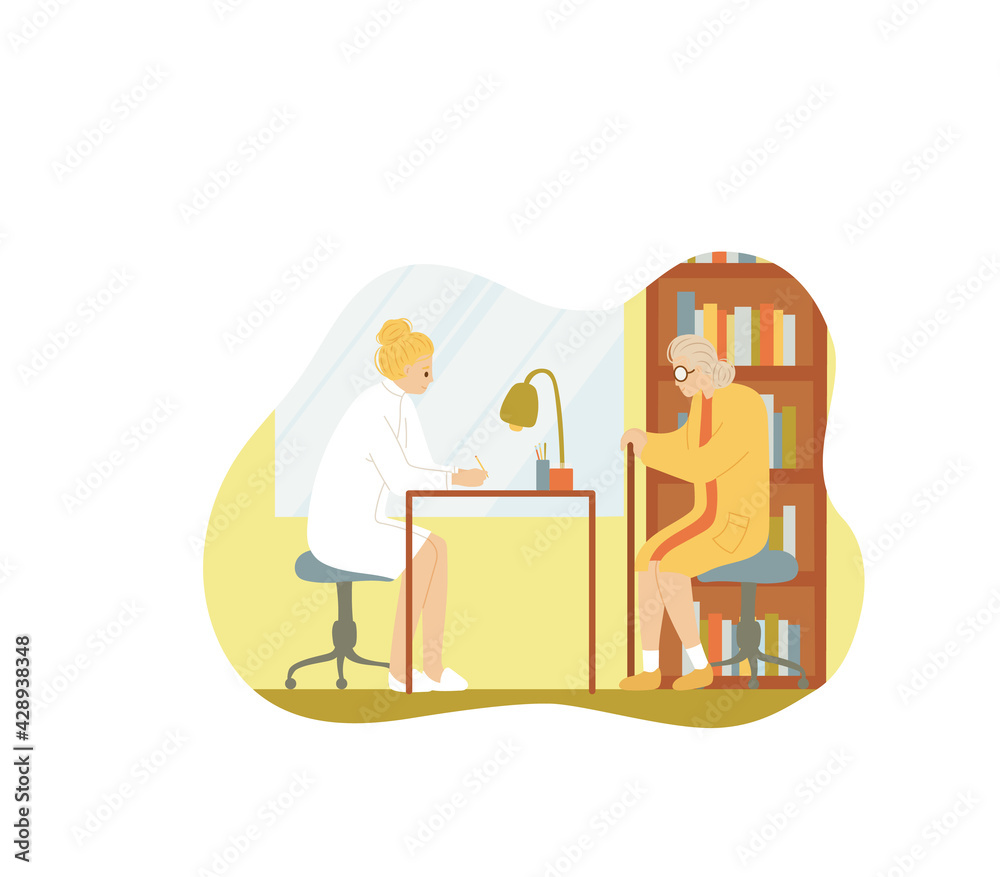 Elderly woman visiting doctor in medical clinic