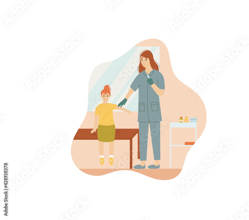 Doctor giving vaccine injection to girl child