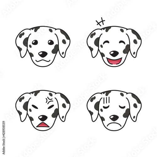 Set of dalmatian dog faces showing different emotions for design.