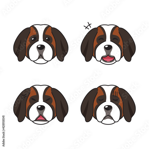 Set of character saint bernard dog faces showing different emotions for design.