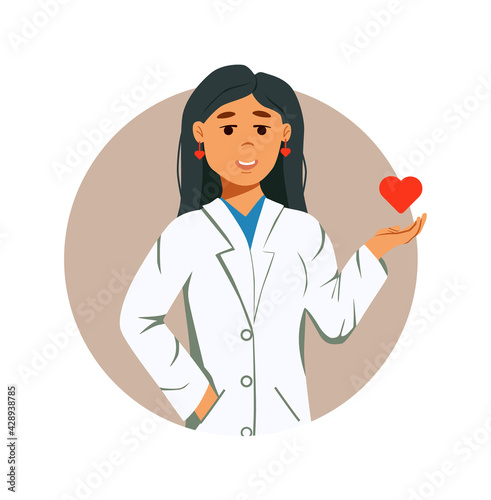 Cardiologist doctor woman with heart isolated