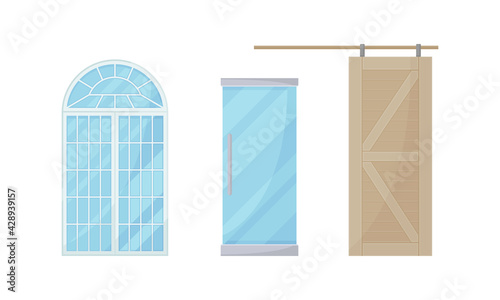 Door as Movable Barrier Used as Entrance in the Building or Enclosure Vector Set