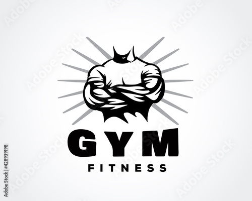 body builder gym fitness muscular model logo design template illustration