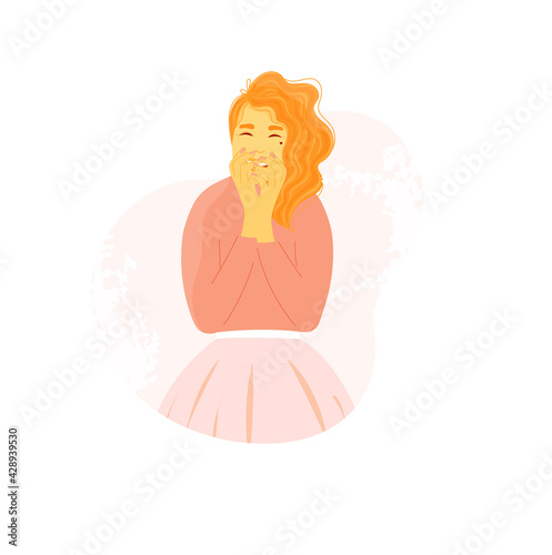 Excited woman laughing covering face with hands