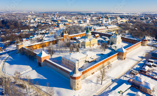 Aerial view of the Kremlin and St. Nicholas Cathedral at Zaraysk, Moscow region, Russia