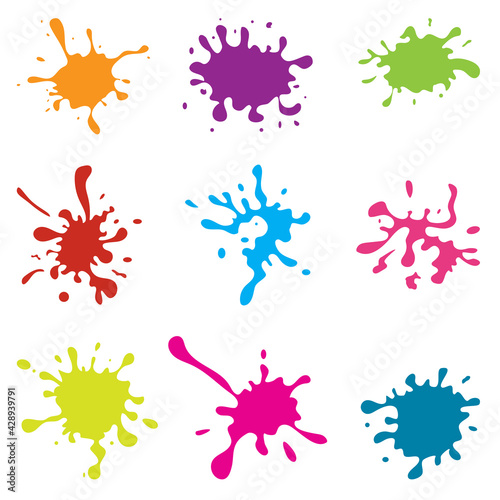 Splashes and stains.A set of colored blots, spots and splashes imitating natural paint.Flat vector illustration.