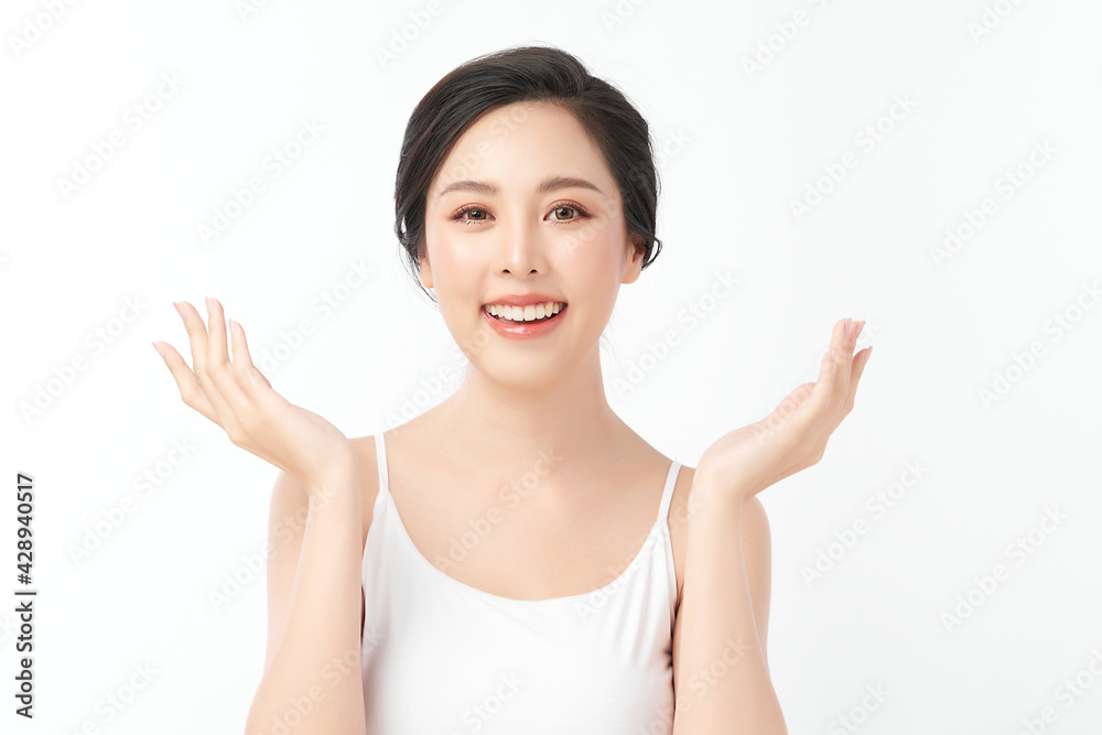 Beautiful young asian woman with clean fresh skin on white background, Face care, Facial treatment, Cosmetology, beauty and spa, Asian women portrait Beautiful young asian woman with clean fresh skin on white background, Face care, Facial treatment, Cosmetology, beauty and spa, Asian women portrait