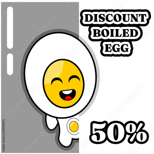 cartoon illustration of boiled egg discount mascot character is very suitable for advertising or promotion
