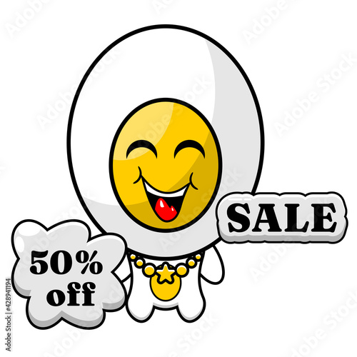 boiled egg mascot sales character cartoon illustration, very suitable for advertising or promotion