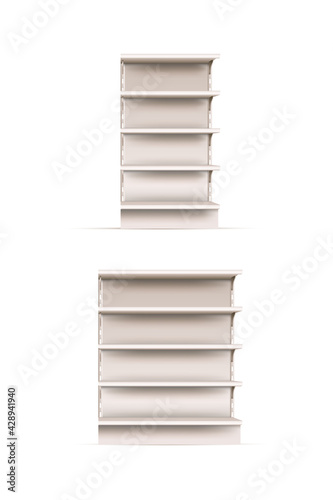 Realistic empty retail shelf rack isolated on white