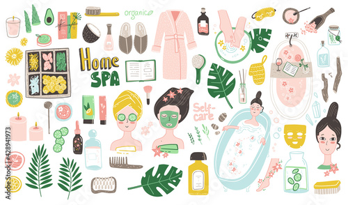 Home SPA doodle collection. Vector illustrations in naive cute style © dinkoobraz