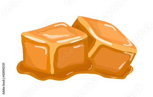 Sweet chewy caramel toffee candy isolated on white