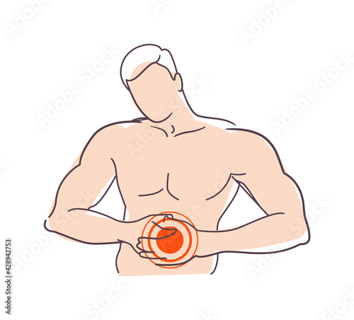 Man feeling food poisoning stomach ache isolated on white
