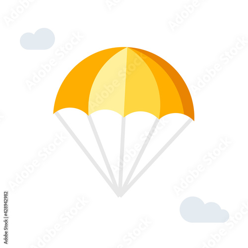 Parachute vector icon flying in sky isolated on white