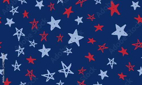  Independence Day USA. Stars grunge. Presidents day. Hand drawn illustration.