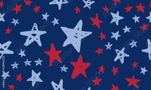  Independence Day USA. Stars grunge. Presidents day. Hand drawn illustration.