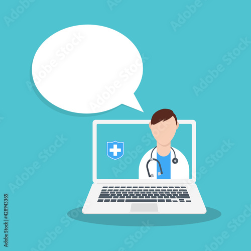 Online medical consultation or Doctor online concept. Concept for medical app and websites. Flat vector illustration.