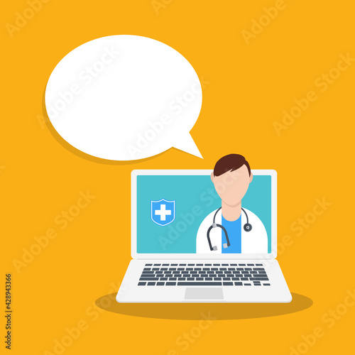 Online medical consultation or Doctor online concept. Concept for medical app and websites. Flat vector illustration.