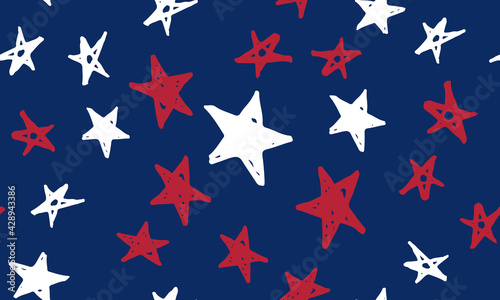  Independence Day USA. Stars grunge. Presidents day. Hand drawn illustration.