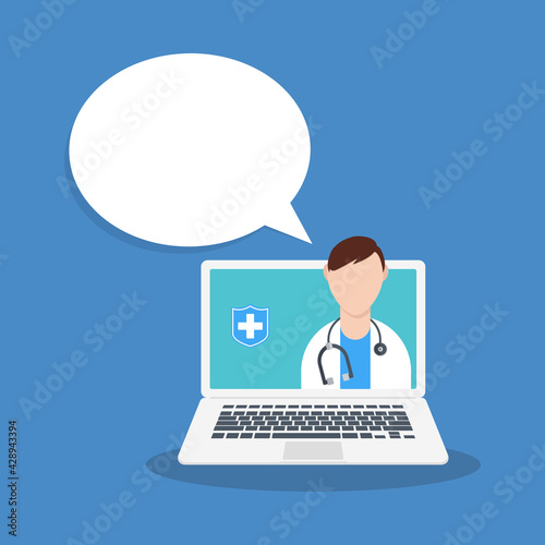 Online medical consultation or Doctor online concept. Concept for medical app and websites. Flat vector illustration.