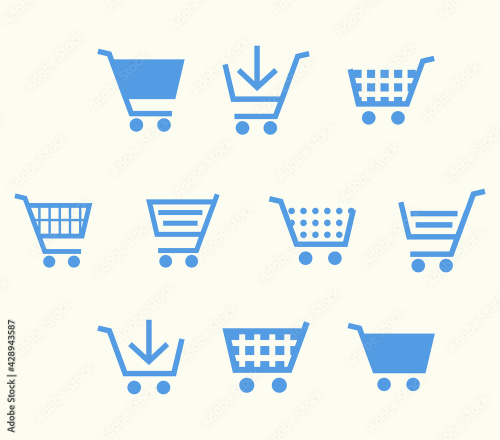 Shopping cart business e-commerce icon set in light blue color Shopping cart business e-commerce icon set in light blue color