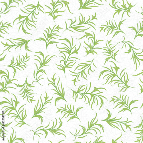 Floral summer seamless pattern of green leaves. Abstract textured light background.