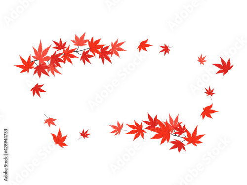 紅葉したモミジの枝葉のフレーム（扇型）