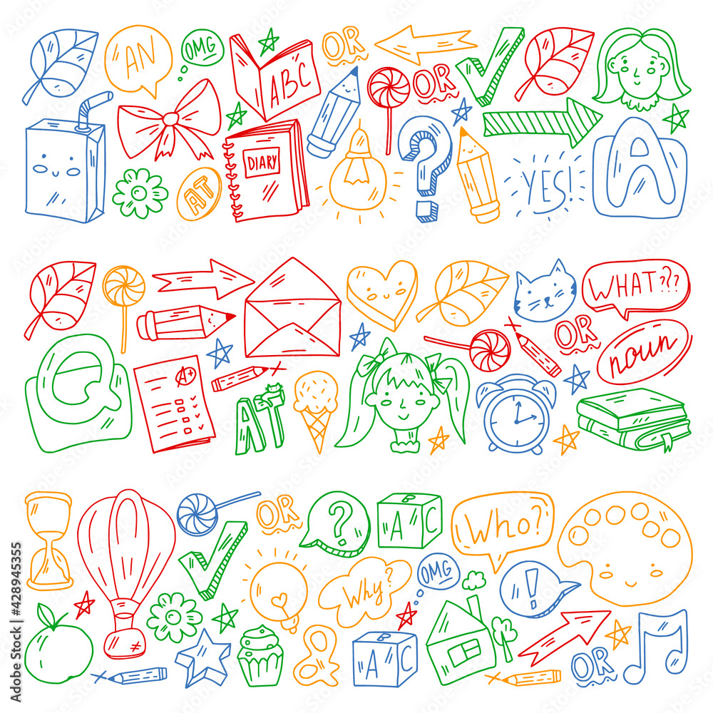Vector pattern with little children. Kindergarten. Imagination. Creativity. Play. Vector pattern with little children. Kindergarten. Imagination. Creativity. Play.