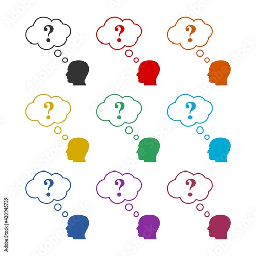 Idea thinking cloud bubble icon isolated on white background color set