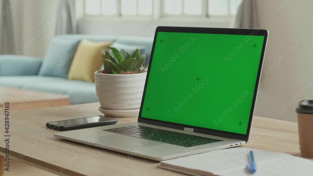 custom made wallpaper toronto digitalLaptop With Green Screen Display On The Table In Living Room