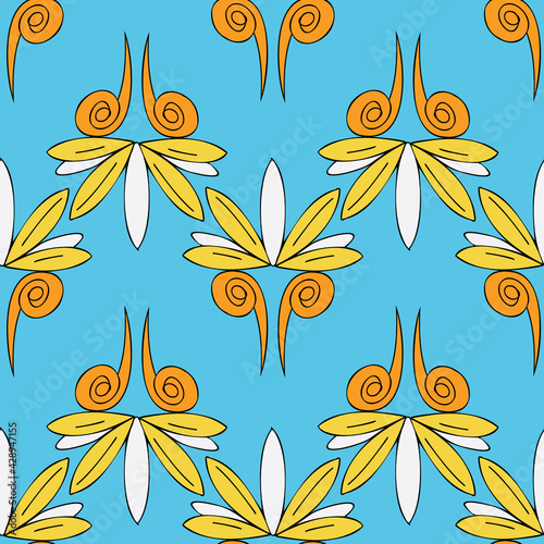 Vector bright blue background Brittany celtic, Breton trational folklore symbols seamless pattern. Seamless pattern background