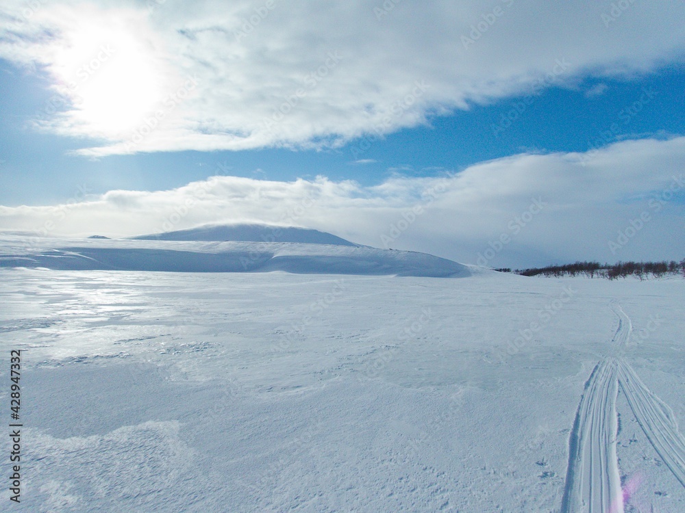 snowy winter landscape of Sarek national park in swedish lappland snowy winter landscape of Sarek national park in swedish lappland