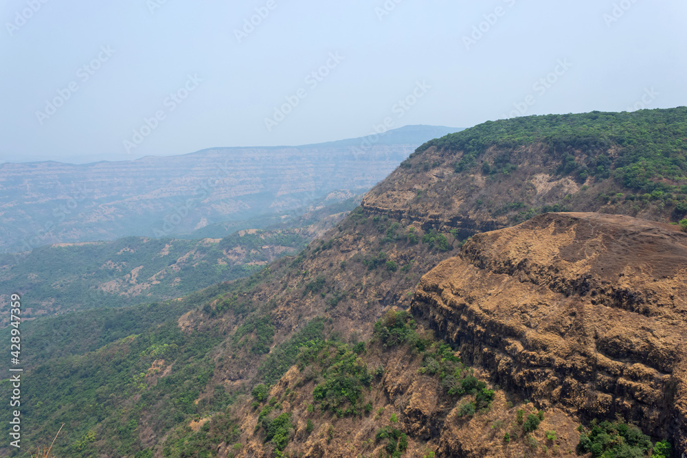 Sahyadri hill ranges seen from Vishalgad fort, Vishalgad, Kolhapur, Maharashtra.