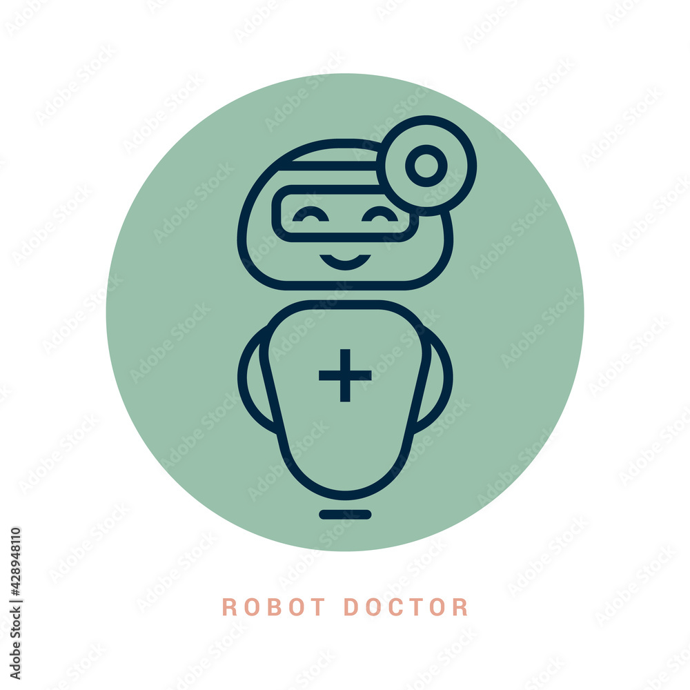 Robot doctor icon in line style.