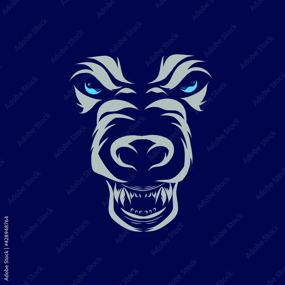 Wolf  beast  line pop art potrait logo colorful design with dark background. Abstract vector illustration. 