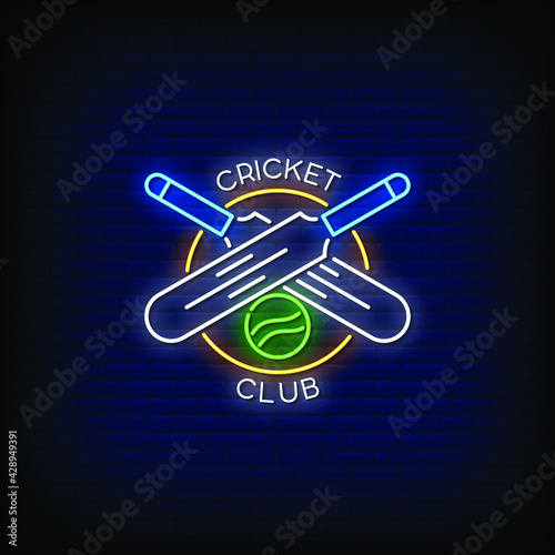 Cricket Club Logo Neon Signs Style Text Vector