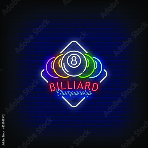 Billiard Championship Logo Neon Signs Style Text Vector