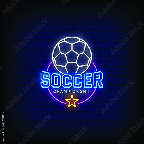 Soccer Championship Logo Neon Signs Style Text Vector
