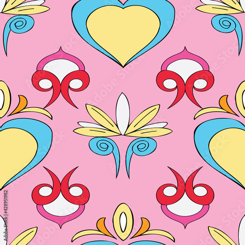 Vector pink background Brittany celtic, Breton trational folklore symbols seamless pattern. Seamless pattern background