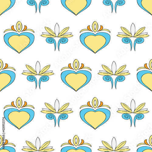 Vector white background Brittany celtic, Breton trational folklore symbols seamless pattern. Seamless pattern background