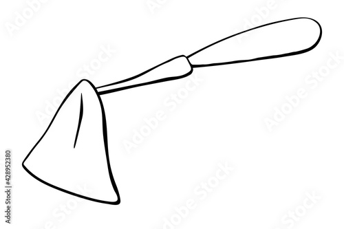 Hoe, chopper. Hand drawn outline vector illustration in doodle style, isolated. Gardening element. Tools for working in the garden, on the farm, in the dacha, country site