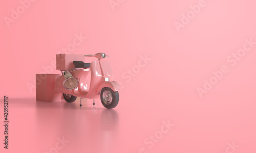 Delivery service, Transportation or food delivery by scooter, with empty space for text. 3d rendering.