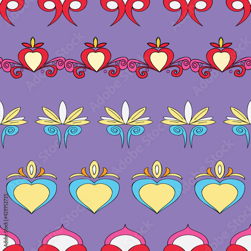 Vector purple background Brittany celtic, Breton trational folklore symbols seamless pattern. Seamless pattern background