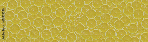 long banner with lemons, top view, lemon cut