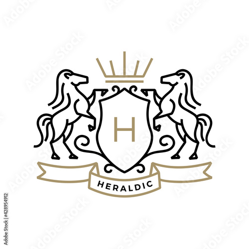 horse coat of arms heraldic logo vector icon illustration