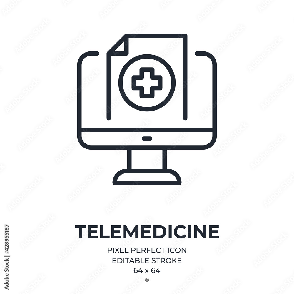 Telemedicine editable stroke outline icon isolated on white background flat vector illustration. Pixel perfect. 64 x 64. Telemedicine editable stroke outline icon isolated on white background flat vector illustration. Pixel perfect. 64 x 64.