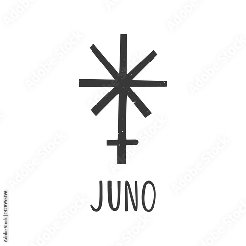 Ancient astrological symbol of asteroid Juno. Minimalistic caption icon isolated on a white background. Vector shabby hand drawn illustration photo