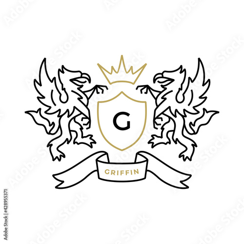 griffin gryphon eagle lion coat of arms logo vector icon illustration