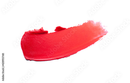 Red scarlet lipstick white isolated background texture smudged
