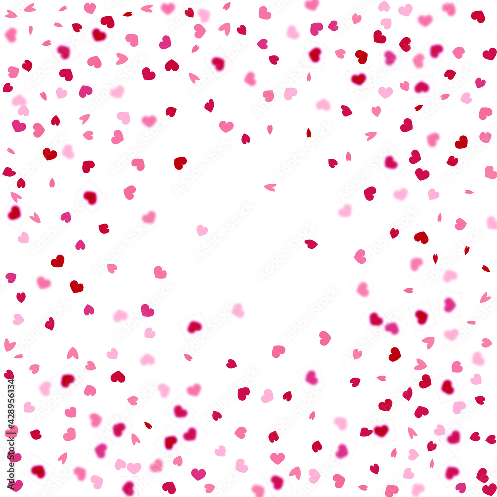 Heart Background. St Valentine Day Card with Classical Hearts. Red Pink Empty Vintage Confetti Template.  Exploding Like Sign. Vector Template for Mother's Day Card. 8 March Banner with Flat Heart.